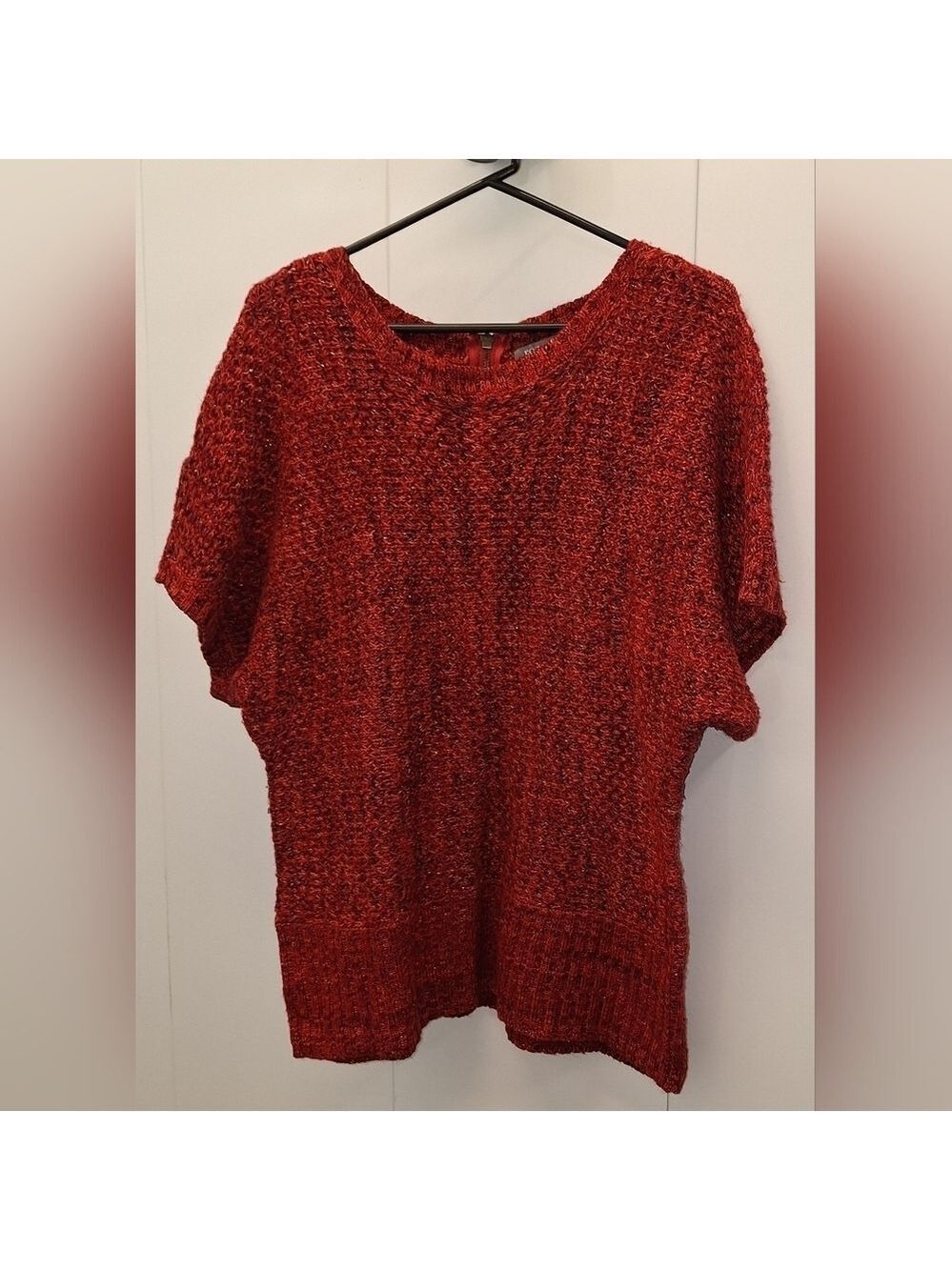 Red Sparkles Short Sleeve Sweater 1X